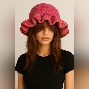 Pink Ruffled crochet Women's Hat